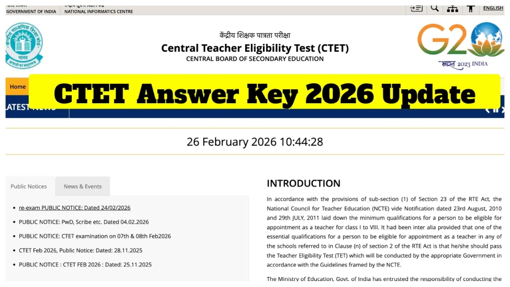 CTET Feb 2026 Answer Key Update – Direct Link to Download PDF at ctet.nic.in
