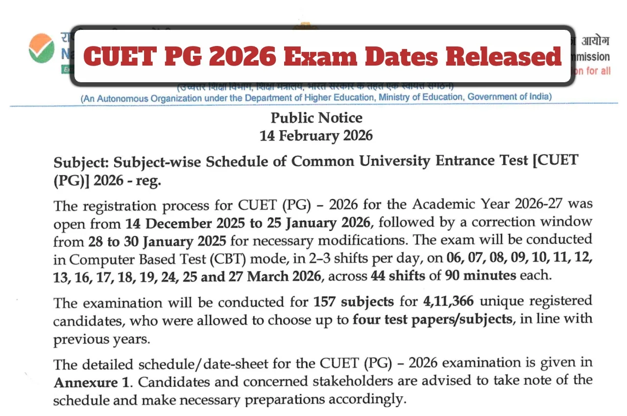 CUET PG 2026 Exam Dates Announced โ Direct Link to Downalod Subject-Wise Schedule at exams.nta.nic.in