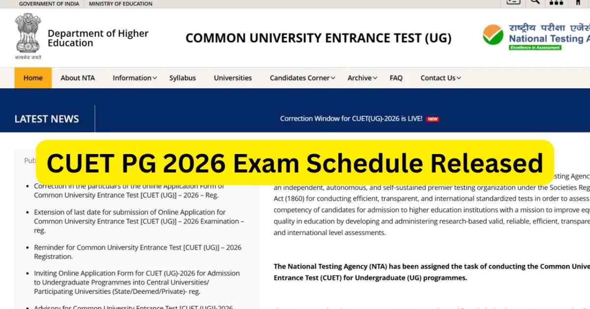 CUET PG 2026 Exam Schedule Released