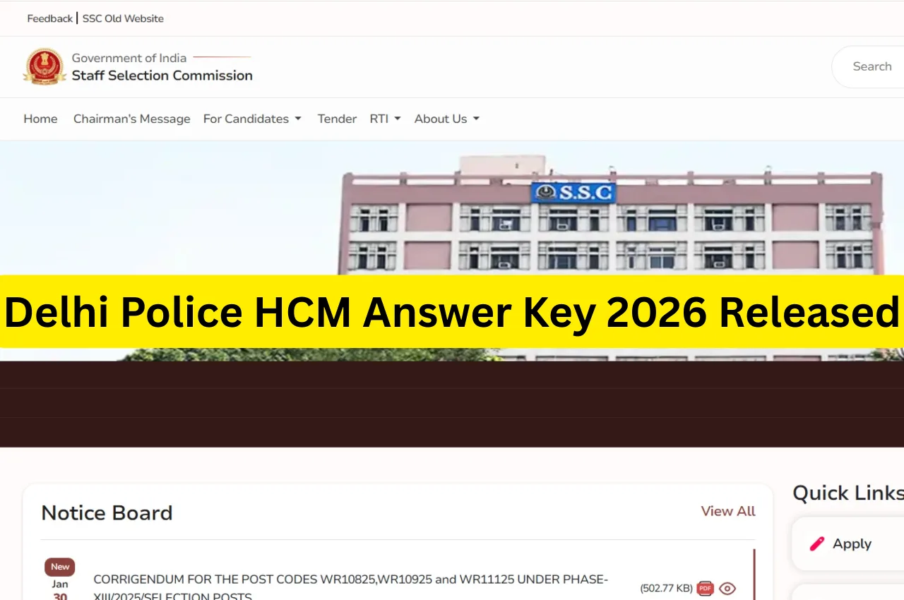 Delhi Police HCM Answer Key 2026 Released