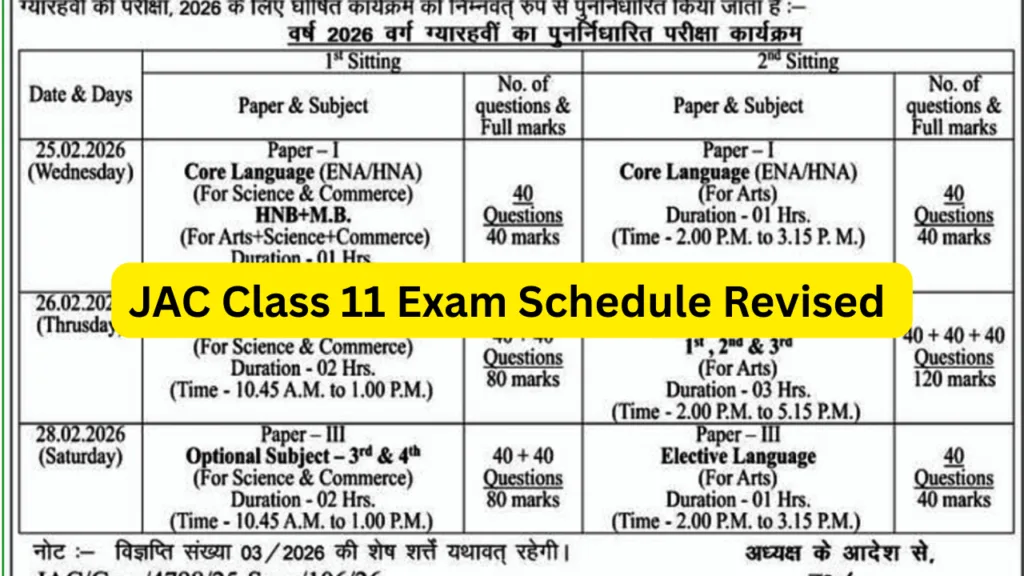 JAC Class 11 Exam Schedule Revised