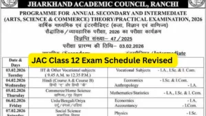 JAC Class 12 Exam Schedule Revised - New Timetable and Exam Guidelines jac.jharkhand.gov.in in Education category