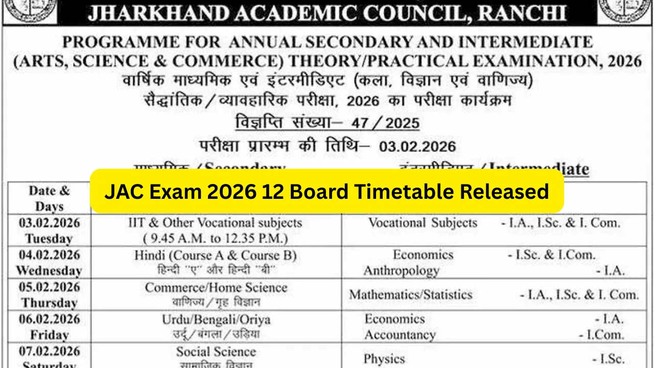 JAC Exam 2026 12 Board Timetable Released – Check Exam Dates Pattern and Important Guidelines at jac.jharkhand.gov.in