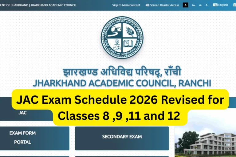 JAC Exam Schedule 2026 Revised for Classes 8 ,9 ,11 and 12