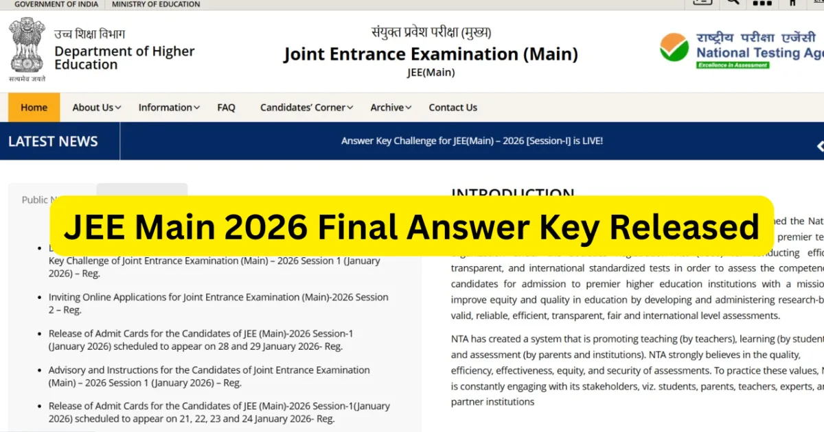 JEE Main 2026 Final Answer Key Released