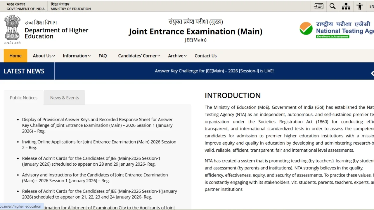 JEE Main 2026 Final Answer Key Released