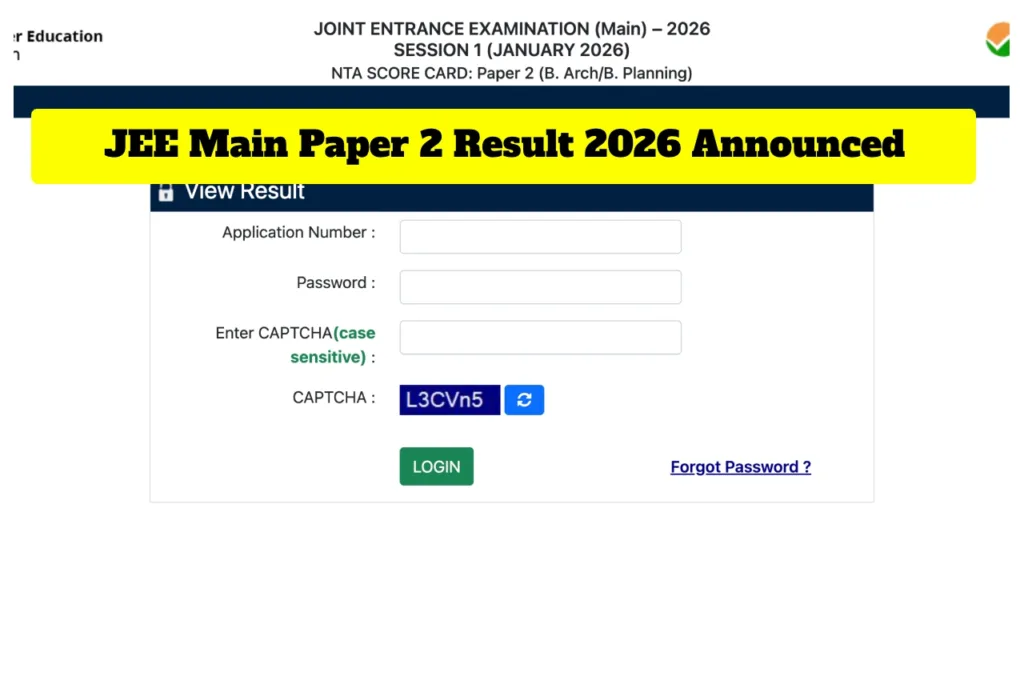 Jee Main Paper 2 Result 2026 Announced