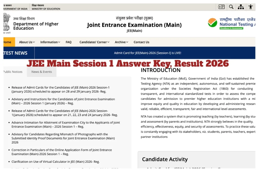 JEE Main 2026 – How to Check Session 1 Answer Key & Result Via jeemain.nta.nic.in