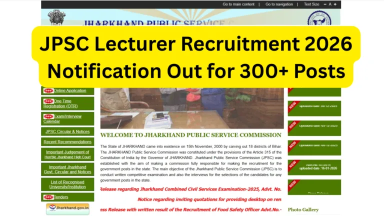JPSC Lecturer Recruitment 2026 Notification Out for 300+ Posts
