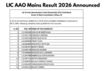 LIC AAO Mains Result 2026 Announced