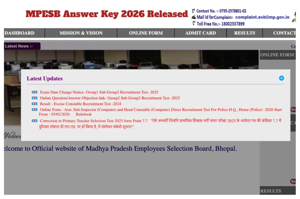 MPESB Answer Key 2026 Released – How to Download Provisional Key via online, Direct Link Here