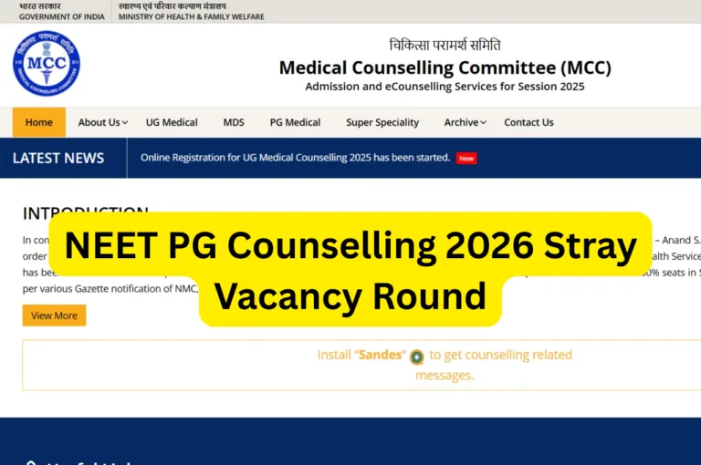 NEET PG Counselling 2026 Stray Vacancy Round