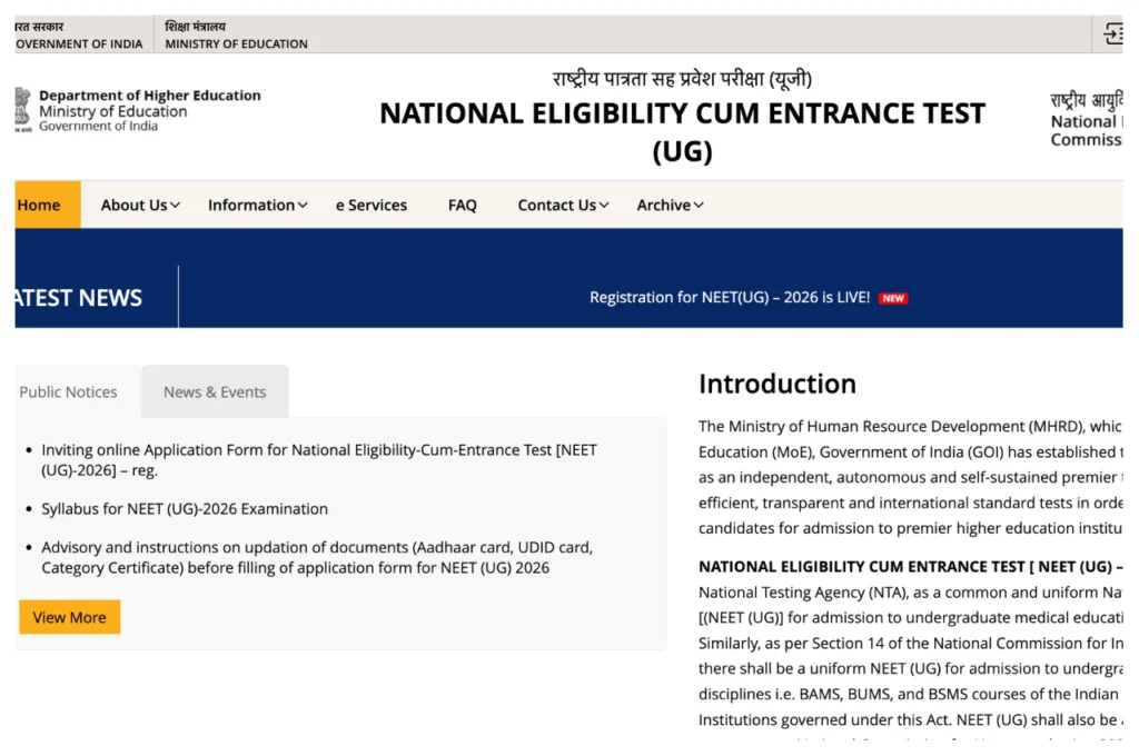 NEET UG 2026 – Steps to Filling Application Form at neet.nta.nic.in, Check Exam Date and Fee