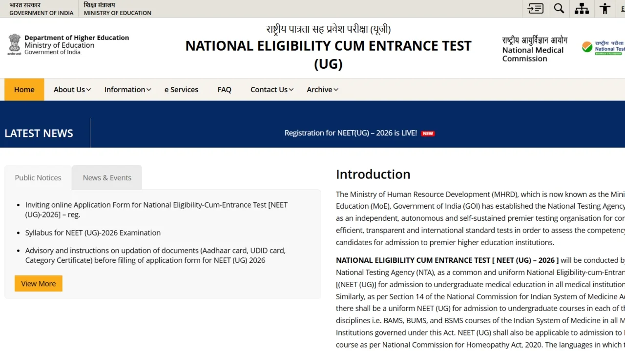 NEET UG 2026 Registration Update