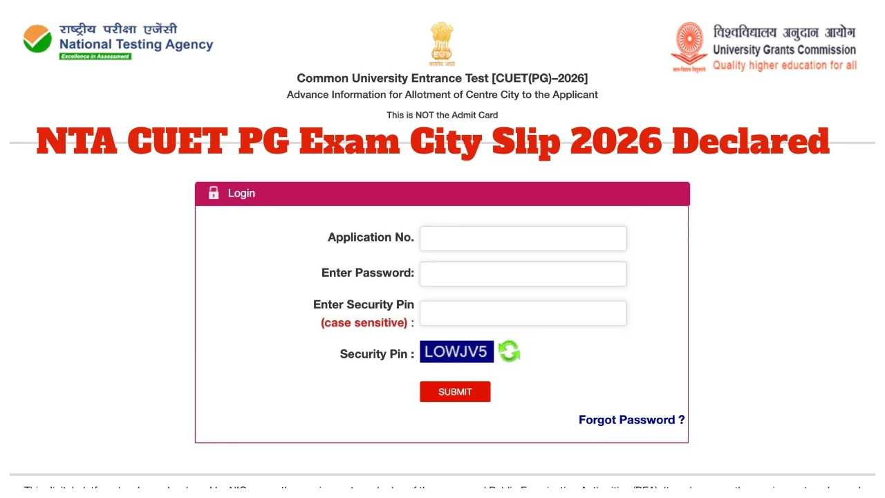 Nta Cuet Pg Exam City Slip 2026 Declared