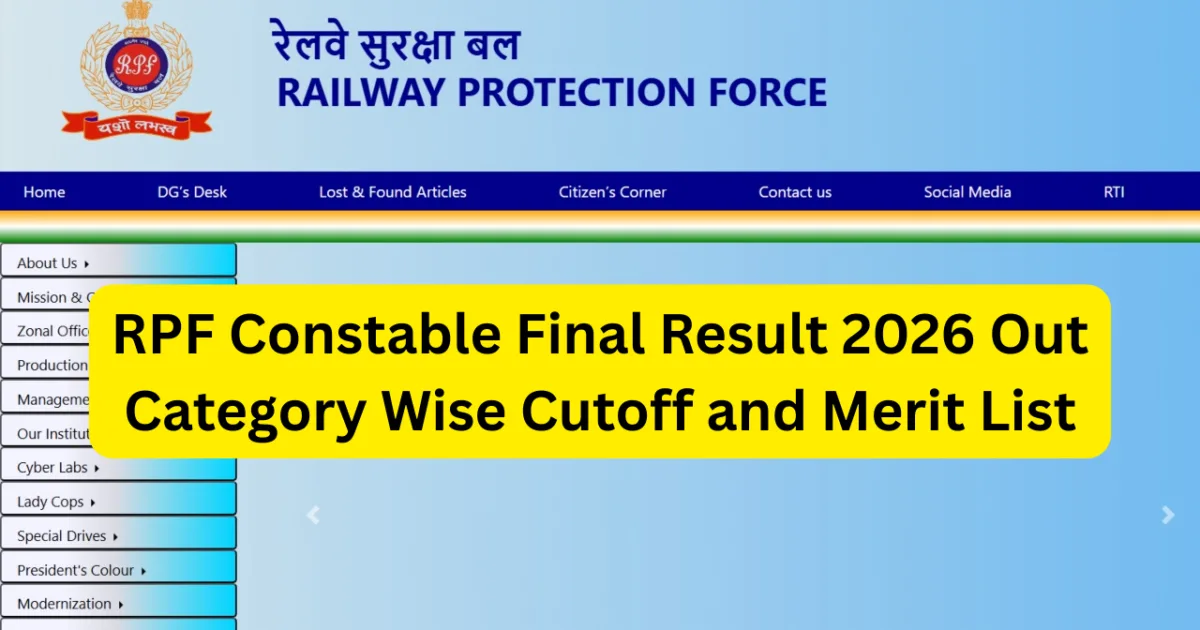 RPF Constable Final Result 2026 Out Category Wise Cutoff and Merit List