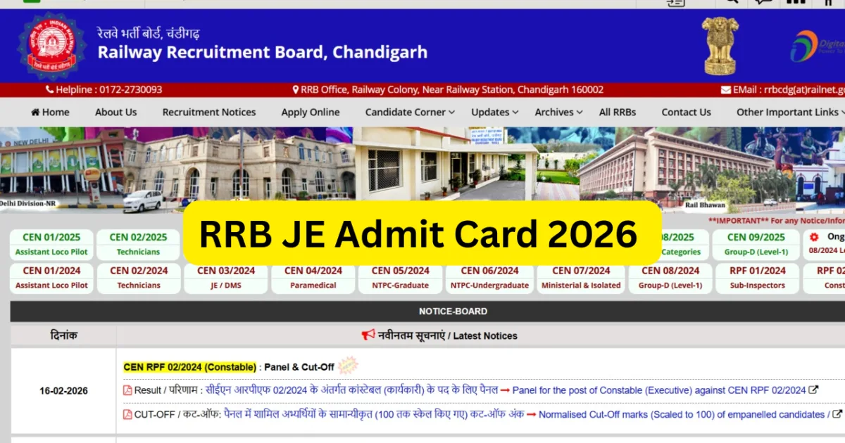 RRB JE Admit Card 2026