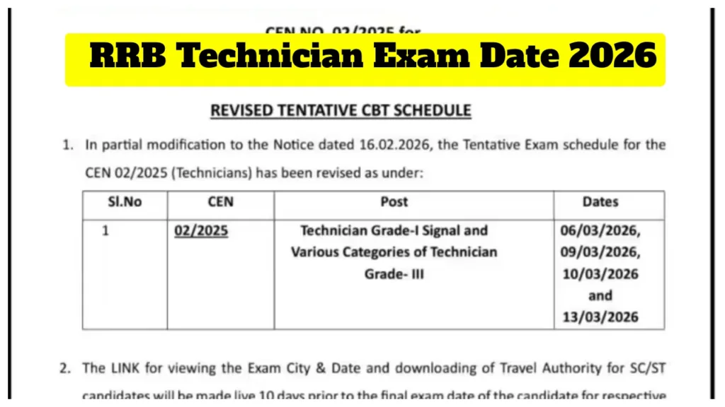 Rrb Technician Exam Date 2026