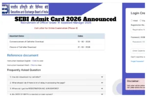 SEBI Admit Card 2026 Announced - Direct Link to Download Call Letter at sebi.gov.in in Education category