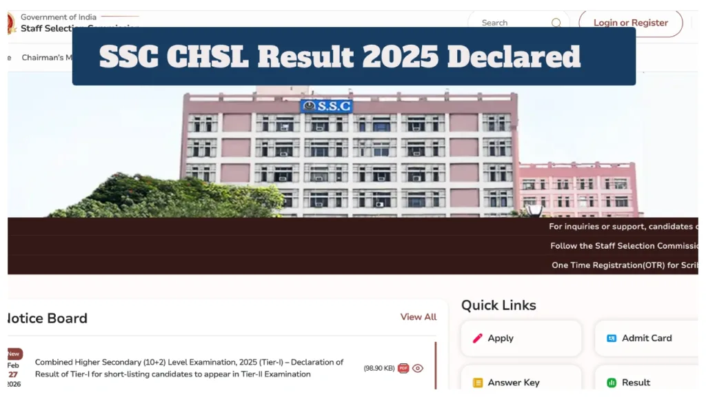 SSC CHSL Result 2025 Declared – Direct Link to Download Merit List PDF at ssc.gov.in