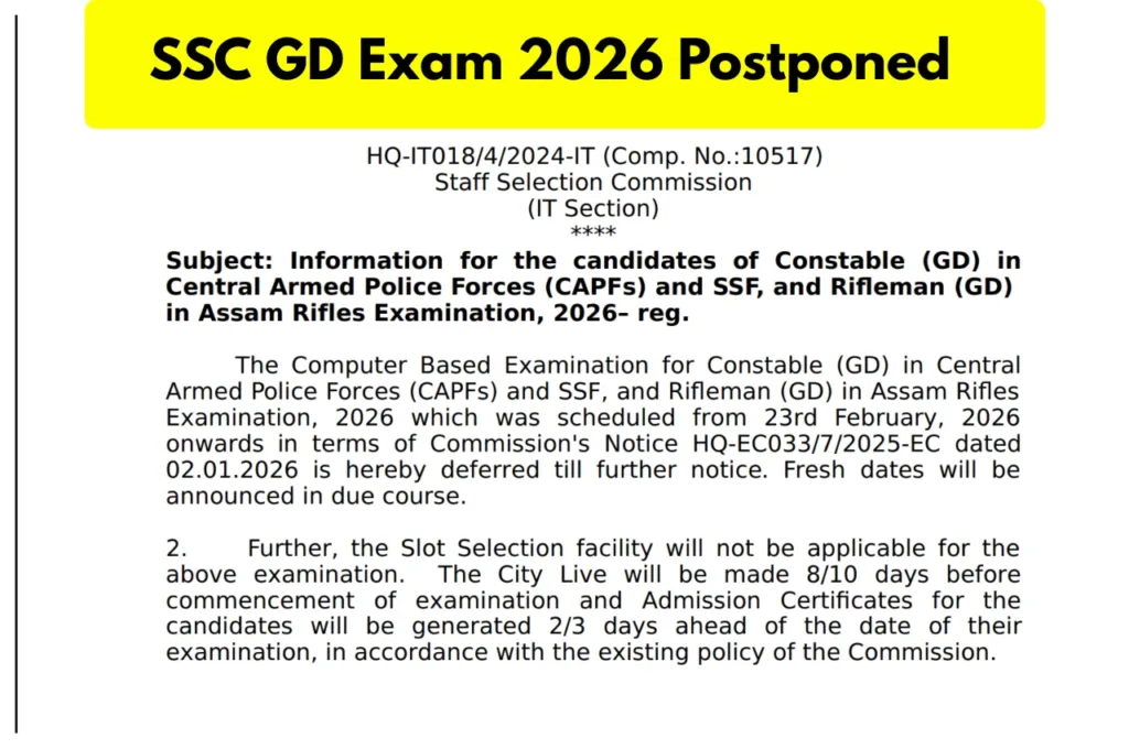 Ssc Gd Exam 2026 Postponed