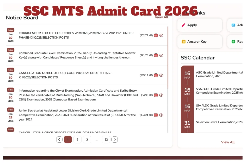 SSC MTS Hall Ticket 2026 – Check Here Region-wise Admit Card Download Link
