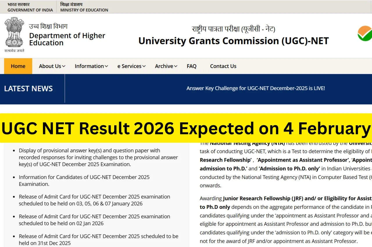 UGC NET Result 2026 Expected on 4 February
