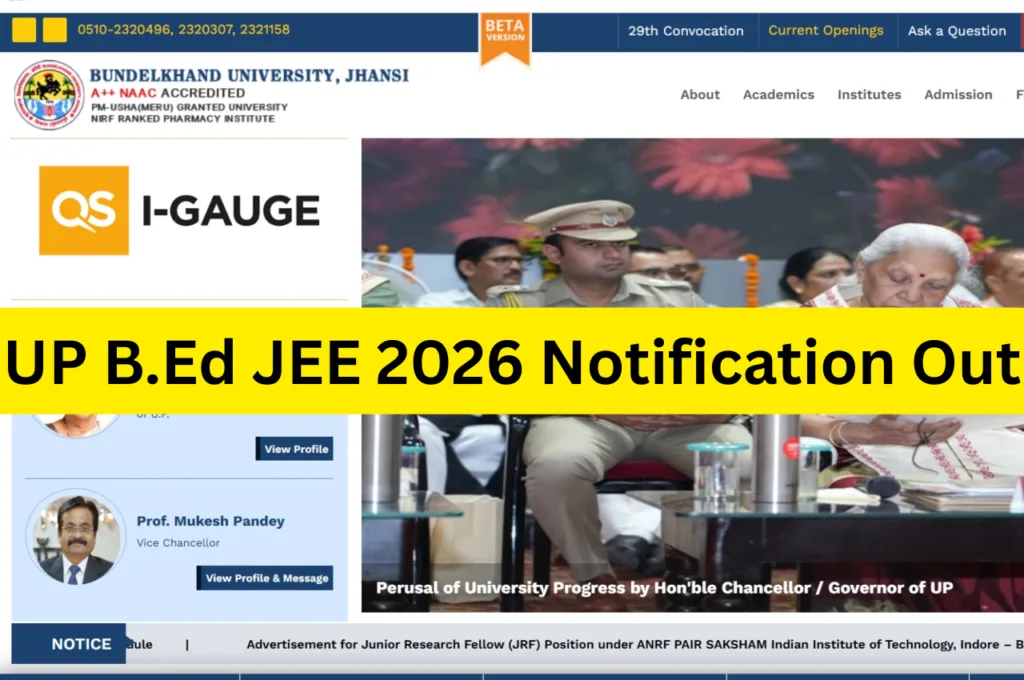 UP B.Ed JEE 2026 Notification Out : Registration Starts from 10 February at bujhansi.ac.in