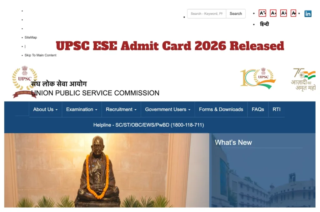 UPSC ESE Admit Card 2026 Released – Direct Link to Download IES Prelims Hall Ticket at upsc.gov.in