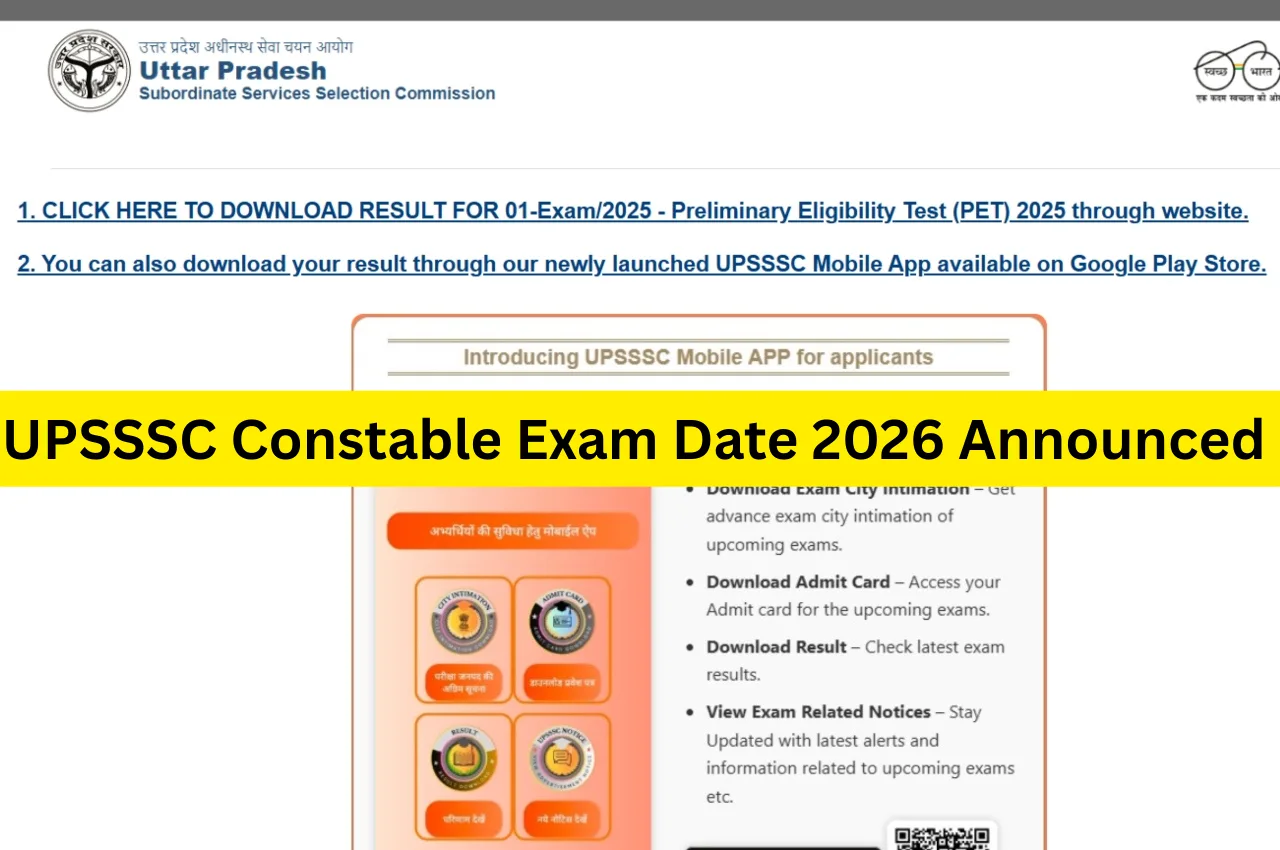 UPSSSC Constable Exam Date 2026 Announced