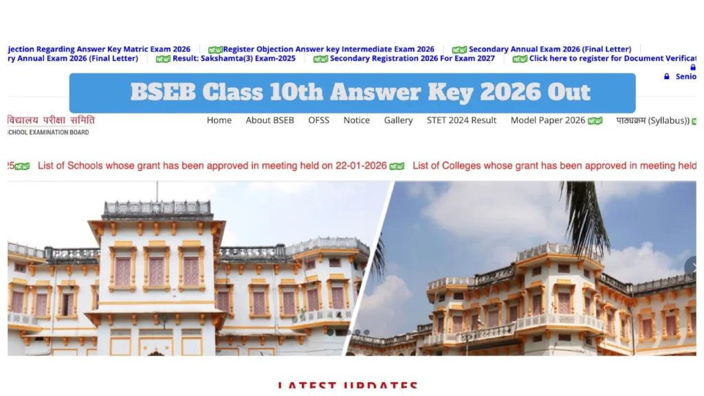 BSEB Class 10 Answer Key 2026 Announced – Direct Link to Raise Objections Before March 13 at biharboardonline.com
