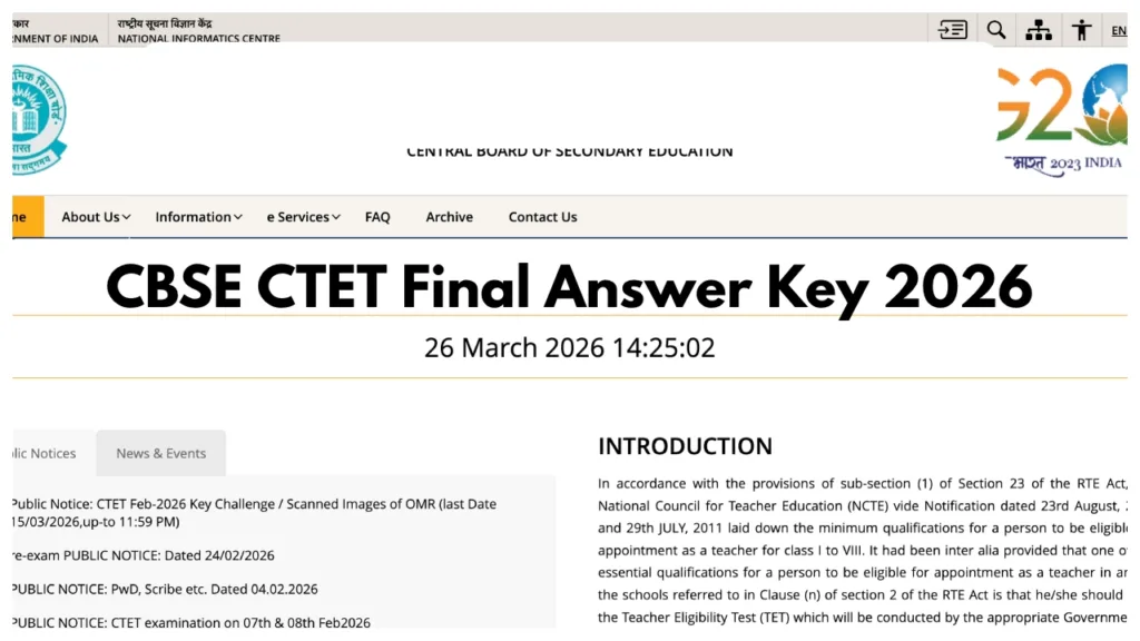 CBSE CTET Final Answer Key 2026 – Release Paper 1 & 2 Keys at ctet.nic.in, How to Login with Roll Number