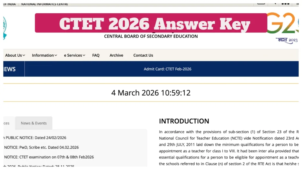 CTET Answer Key 2026 Updates – CBSE Feb Session Key Likely Announced March 4 at ctet.nic.in