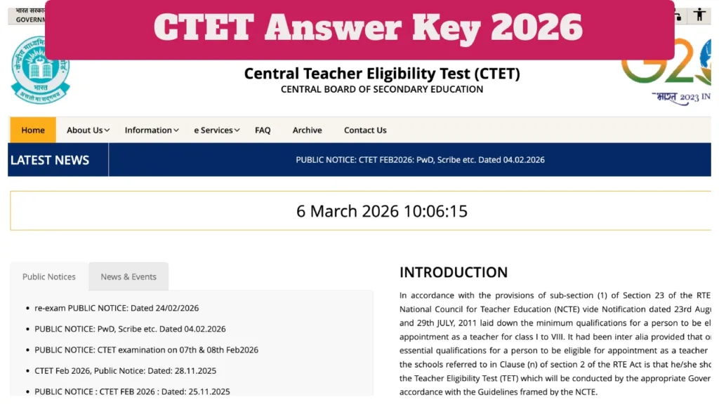 CTET Answer Key 2026 Announced Soon – How to Download at ctet.nic.in, Check Objection Fee