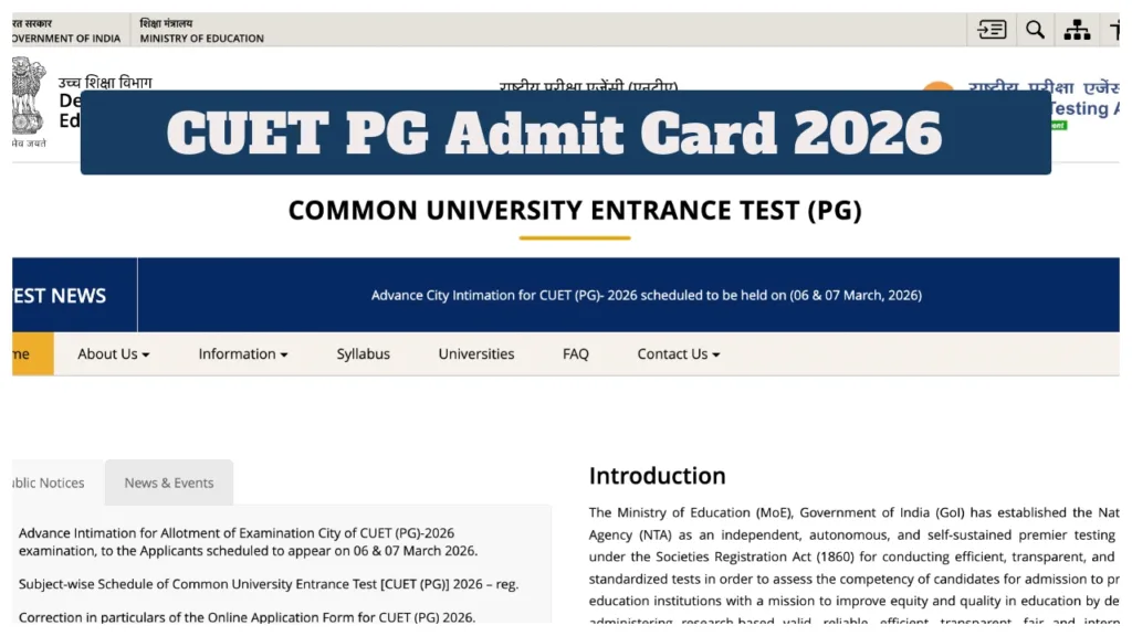 CUET PG Admit Card 2026 Announced Today? Hall Ticket at exams.nta.nic.in