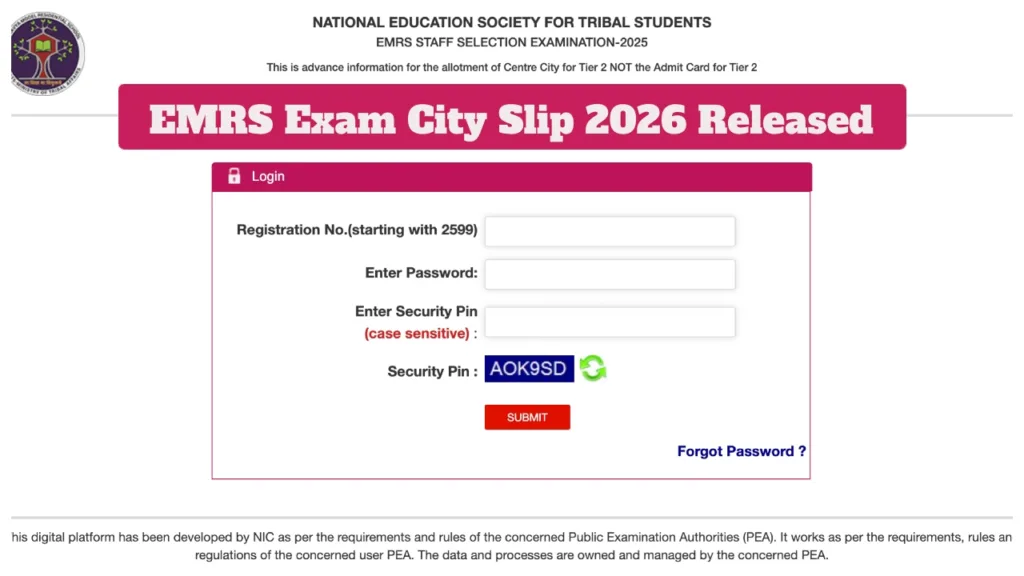 EMRS Exam City Slip 2026 Released – Direct Link to Download Tier-2 City Slip at nests.tribal.gov.in