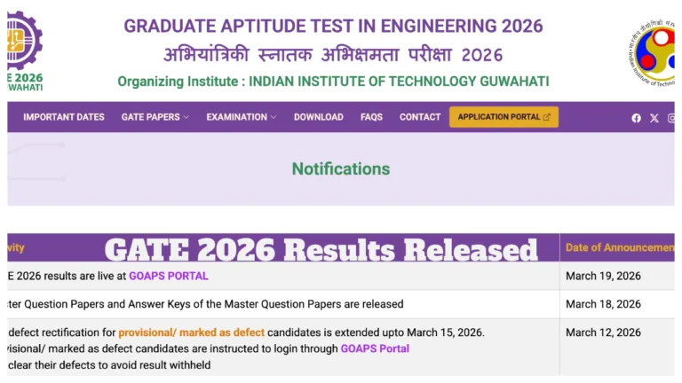 GATE 2026 Results Released – Direct Link to Check Score at gate2026.iitg.ac.in