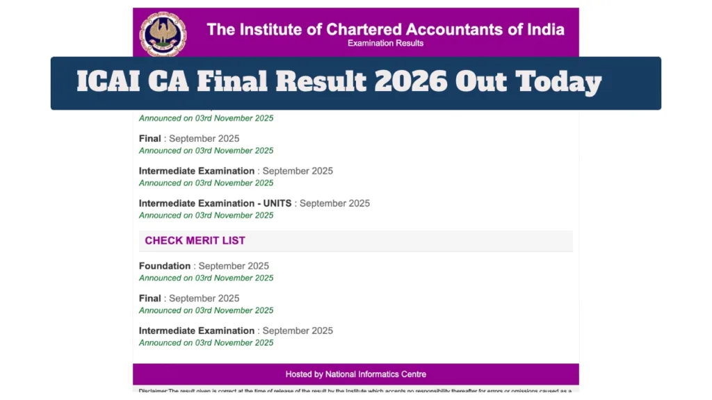 ICAI CA Final Result Jan 2026 Announced Today – Direct Link to Download Scorecard at icai.nic.in