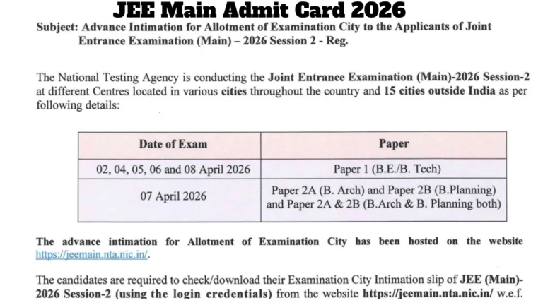 JEE Main Admit Card 2026