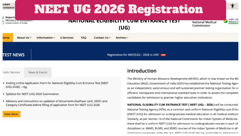 NEET UG 2026 – Registration Ends in 72 Hours, Apply at neet.nta.nic.in
