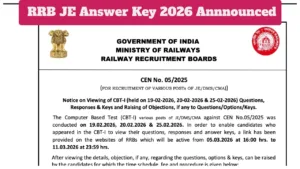RRB JE Answer Key 2026 Annnounced - Download CBT 1 Provisional Key at rrbcdg.gov.in in Education category