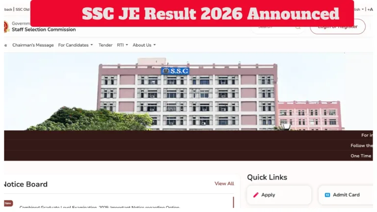 SSC JE Result 2026 Announced at ssc.gov.in, Check Cut-off Marks & Selection List