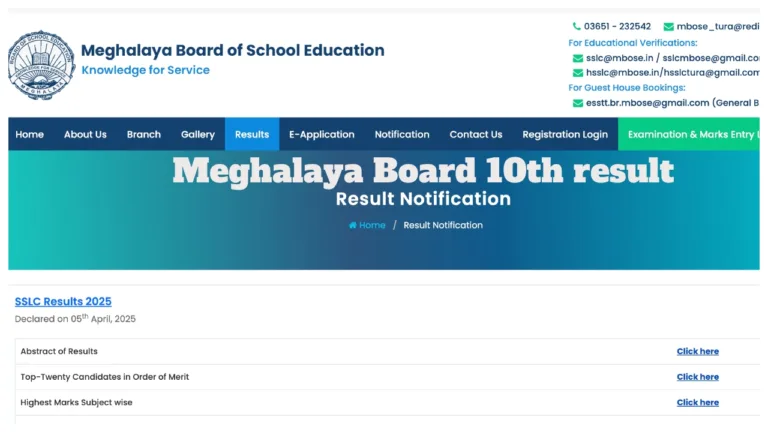 Meghalaya Board 10th Result