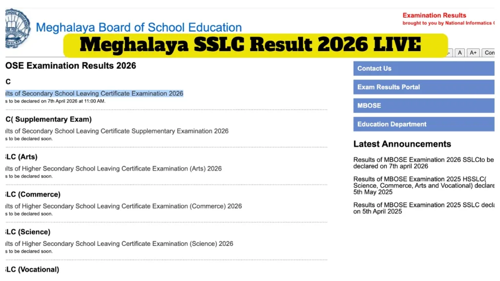 Meghalaya SSLC Result 2026 LIVE