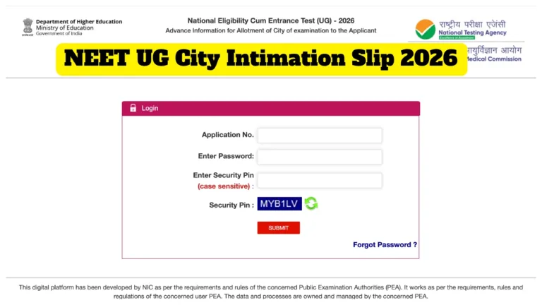 NEET UG City Intimation Slip