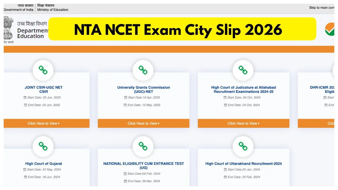 NTA NCET Exam City Slip 2026 | Times Bull