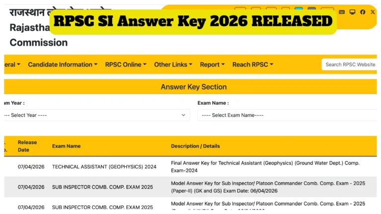RPSC SI Answer Key 2026 RELEASED