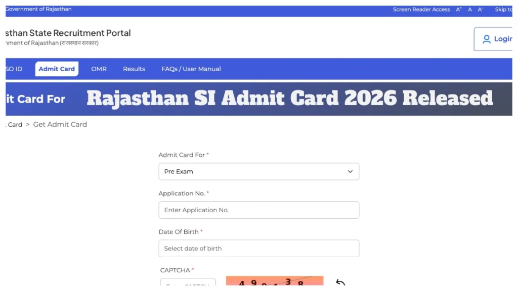 Rajasthan SI Admit Card 2026 Released