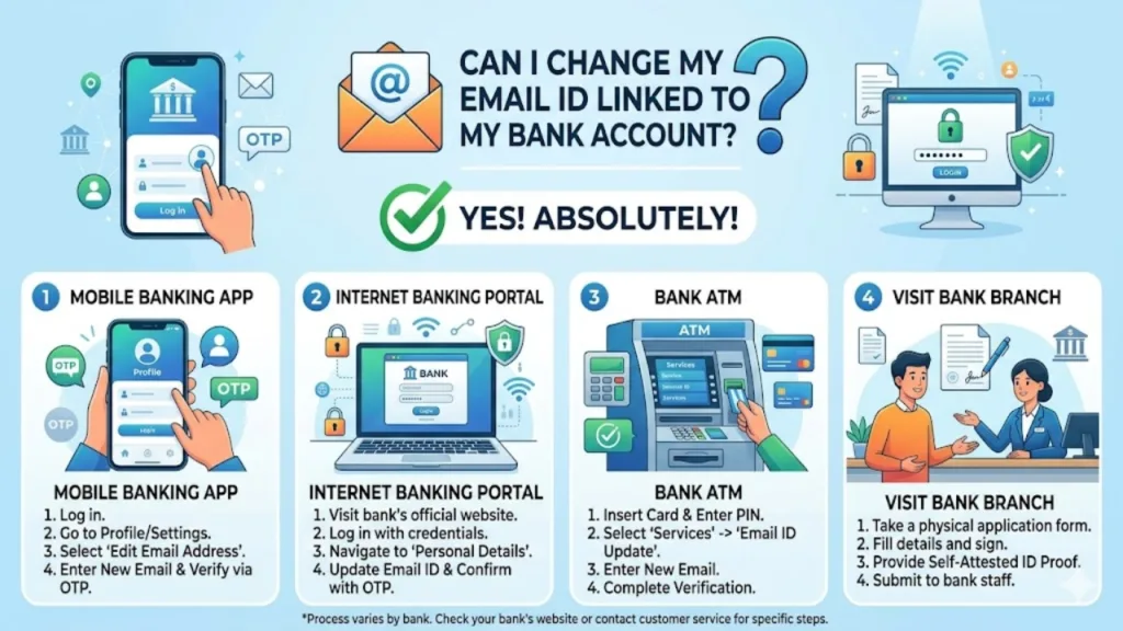 Can I Change My Email Id Linked To My Bank Account  | TIMESBULL