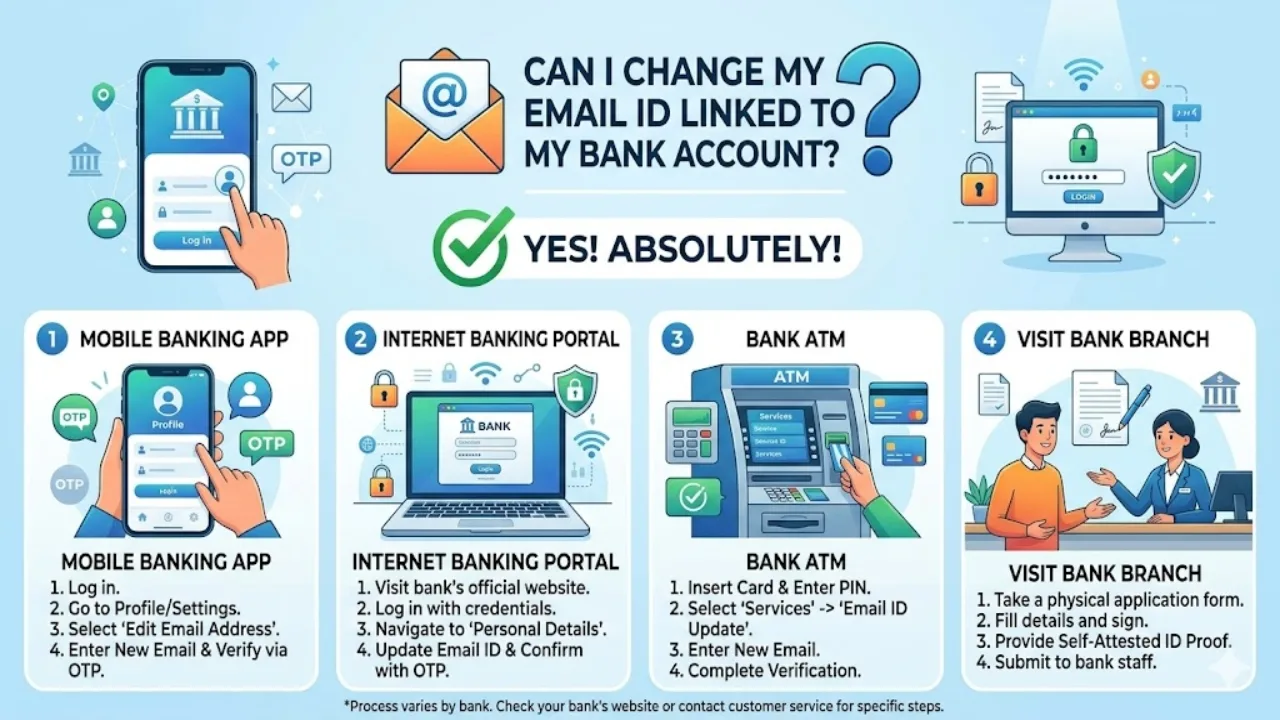 Can I Change My Email Id Linked To My Bank Account  | TIMESBULL